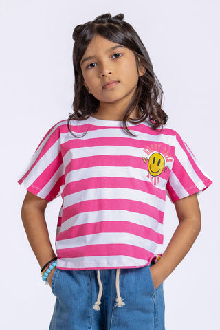 Girls Striped Emoji Tee