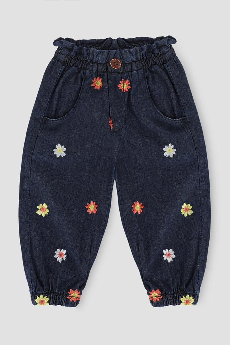 Embroidered Denim Jogger Pants