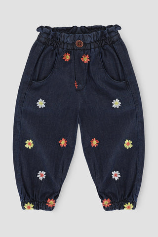 Embroidered Denim Jogger Pants