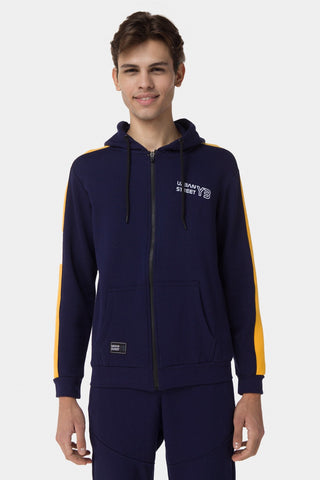 Contrast Panel Sleeve Zip-Up Hoodie