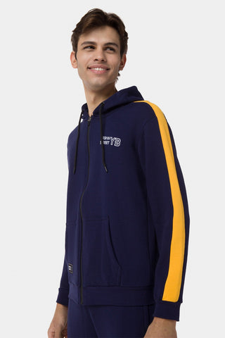 Contrast Panel Sleeve Zip-Up Hoodie