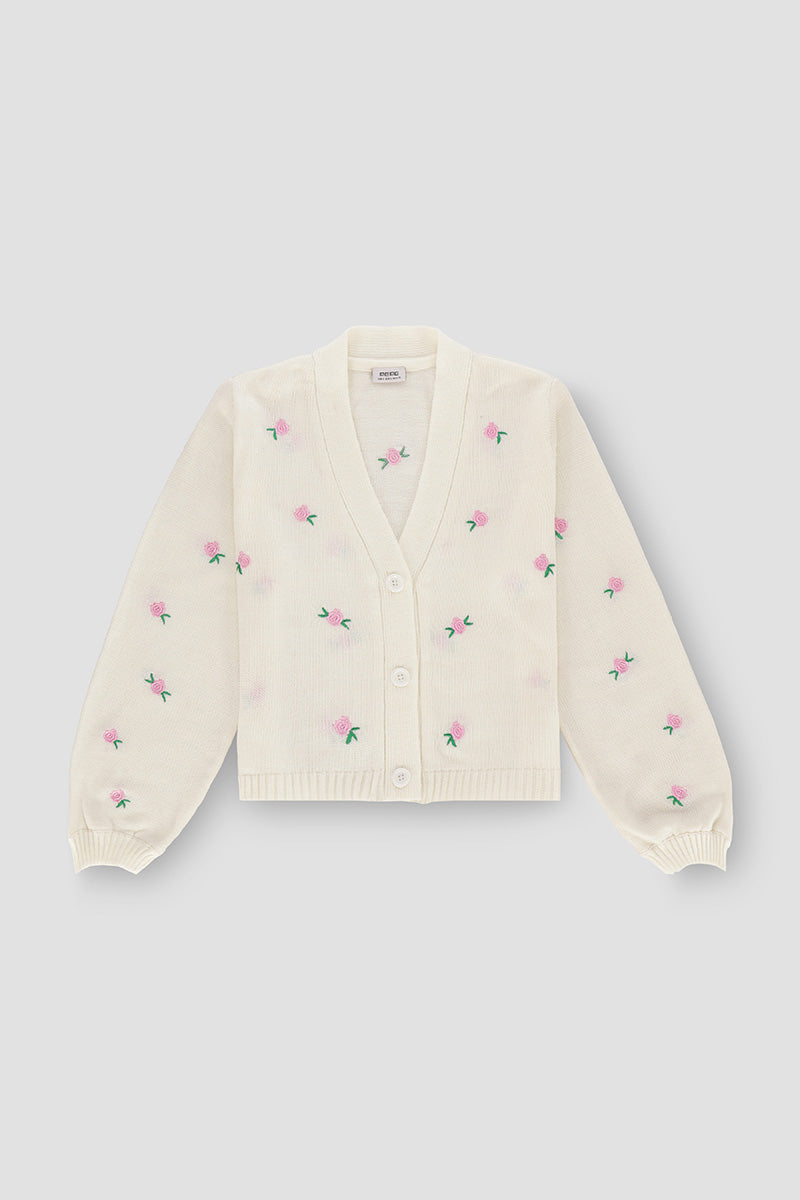 Floral Cable Knit Button Down Cardigan