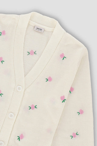 Floral Cable Knit Button Down Cardigan