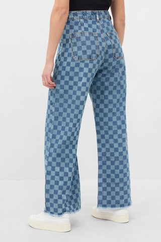 Checkerboard Wide Leg Jeans