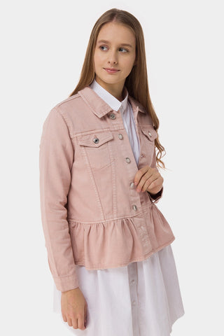 Solid Peplum Trucker Jacket