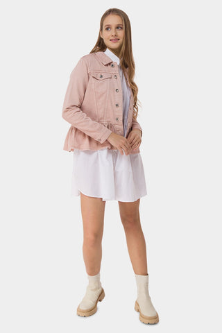 Solid Peplum Trucker Jacket