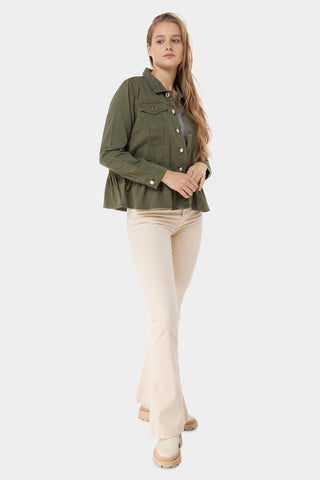Mid-Rise Twill Flared Pants