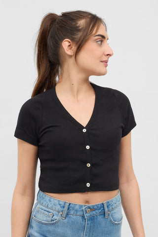 Ribbed Button Down Crop Top