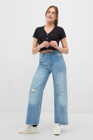 Ribbed Button Down Crop Top