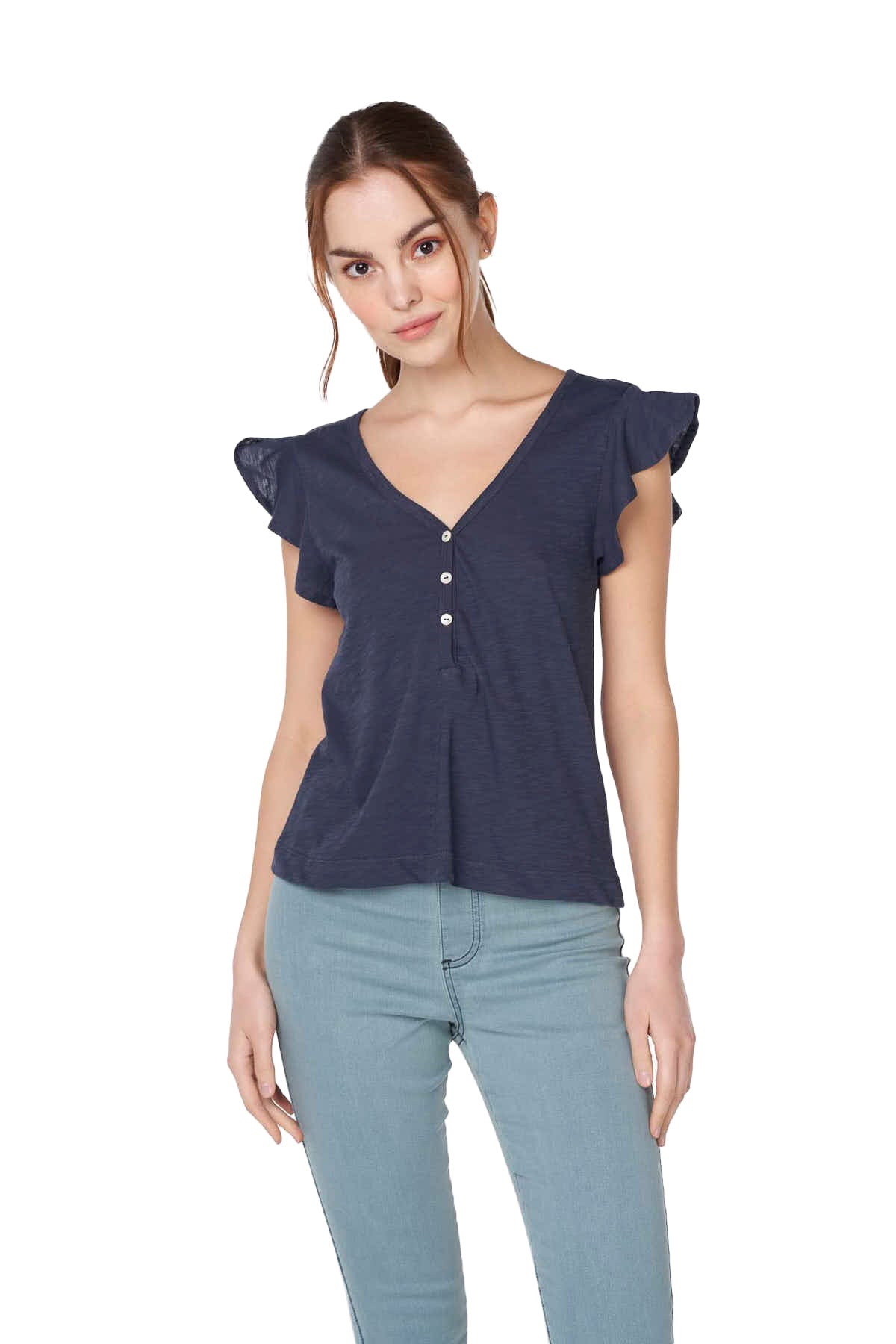 Solid Ruffled Sleeve Top