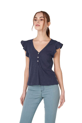 Solid Ruffled Sleeve Top
