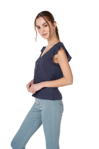 Solid Ruffled Sleeve Top