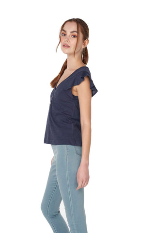 Solid Ruffled Sleeve Top