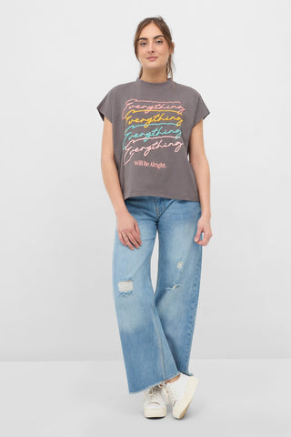 Typography Cap Sleeve T-Shirt