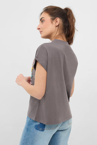 Typography Cap Sleeve T-Shirt