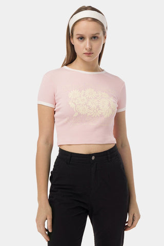 Illustrated Crop Top With Ribbing