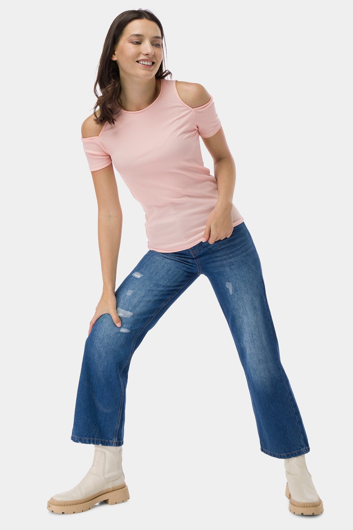 Cold Shoulder Ribbed Top