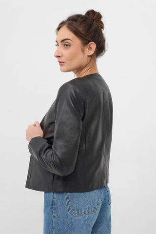Button-Up Structured Leather Jacket