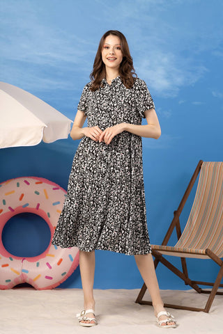 Floral Button Down Tiered Dress