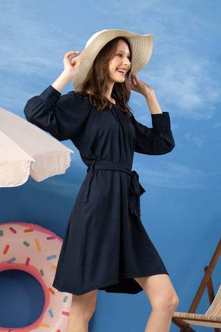 Solid Self Belt Midi Dress