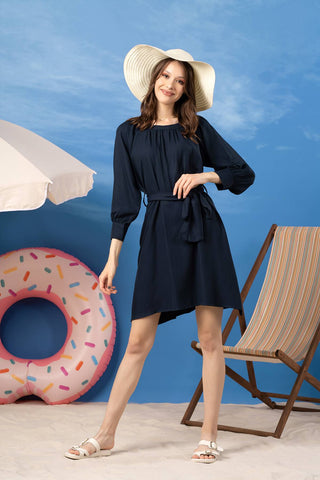 Solid Self Belt Midi Dress