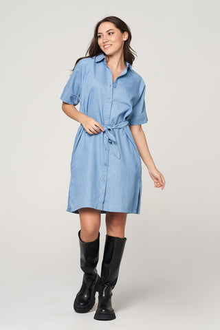 Light Wash Denim Shirt Dress