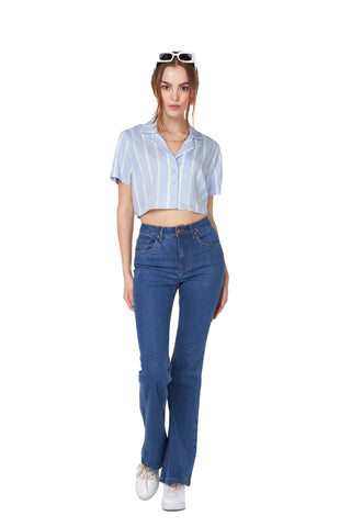 Striped Lapel Collar Crop Top