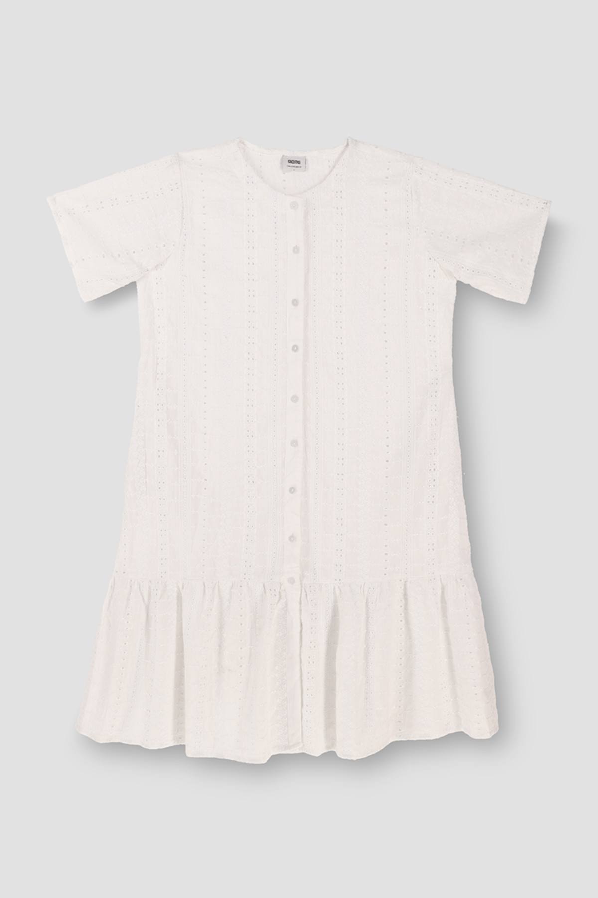 Solid Schiffli Embroidered Dress