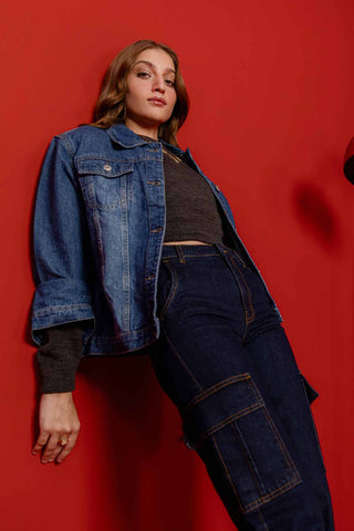 Dark Wash Demin Cargo Jeans