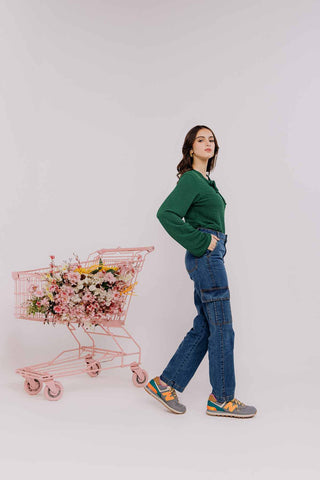 Medium Wash Demin Cargo Jeans