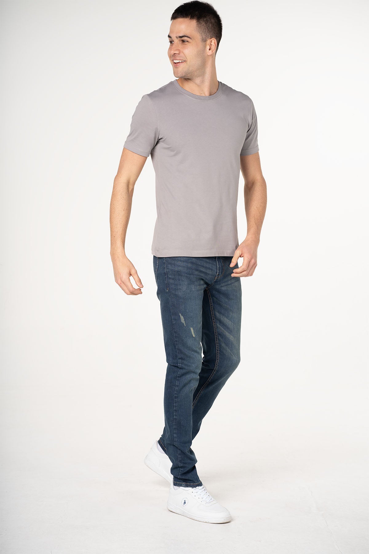 Medium Wash Distressed Slim Fit Jeans