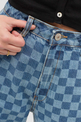 Checkerboard Wide Leg Jeans
